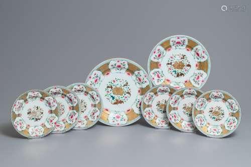 Two Chinese famille rose chargers and six plates with floral design, Yongzheng/Qianlong