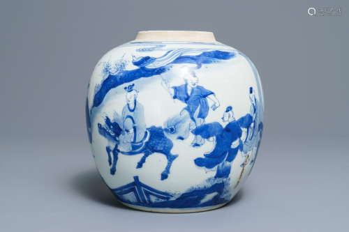 A Chinese blue and white ginger jar with playing boys, Kangxi