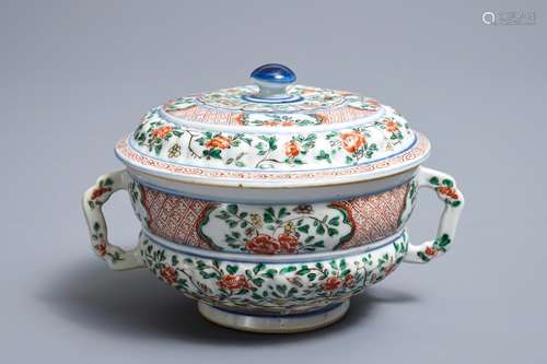 A Chinese famille verte tureen and cover, Kangxi