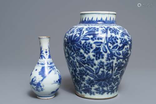 Two Chinese blue and white vases, Kangxi and Transitional period