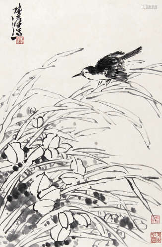 卢坤峰 （b.1934) 花鸟1993年 设色纸本立轴
