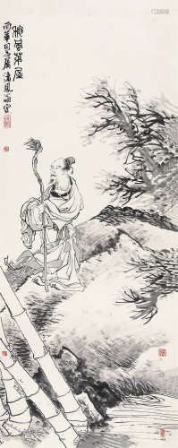 陈子奋 （1898-1976） 秋风茅屋 水墨纸本立轴