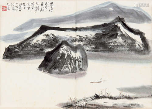 何海霞 （1908-1998） 绿水青山1987年作 设色纸本册页