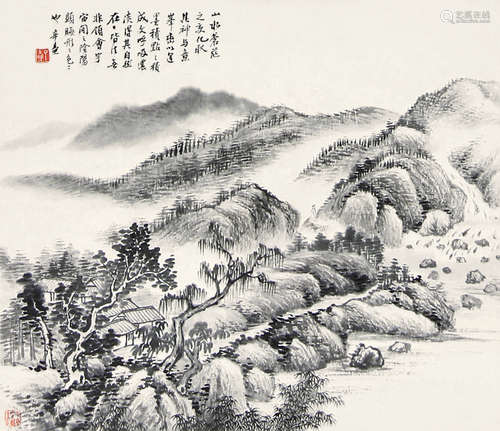 楼辛壶 （1881-1950） 山水 水墨纸本镜片