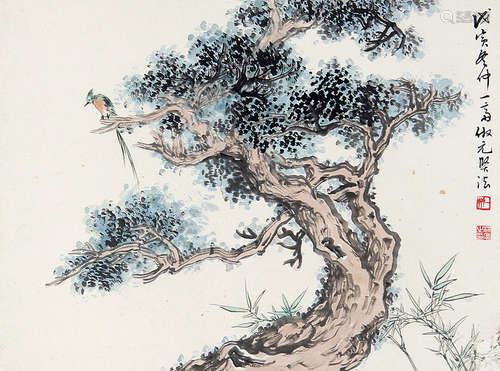 沈一斋 （1891-?） 临元笔法1938年作 设色纸本镜片