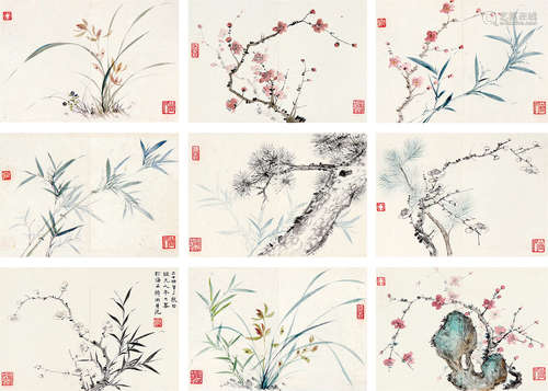 经亨颐 （1877-1938） 花鸟 设色纸本册页