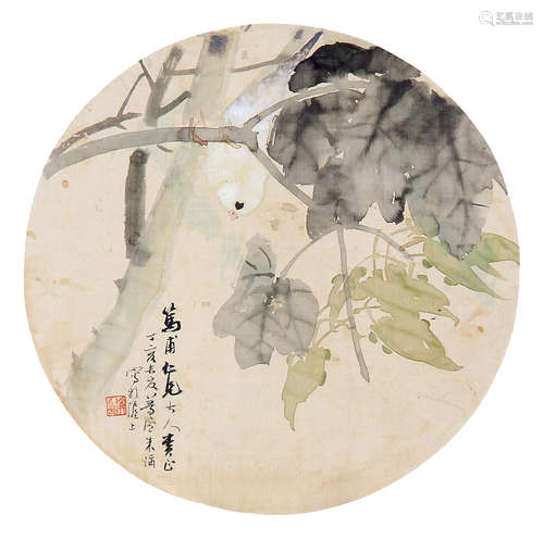 朱梦庐 （1826-1900） 花鸟1887年作 设色绢本团扇