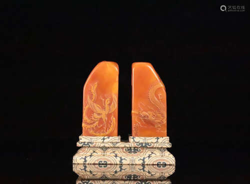 PAIR TIANHUANG STONE CARVED ANIMALS PATTEN SEALS
