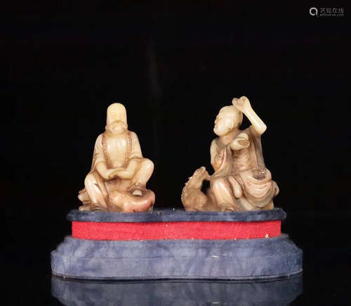 PAIR SHOUSHAN STONE XIANGLONGFUHU BUDDHA ORNAMENT