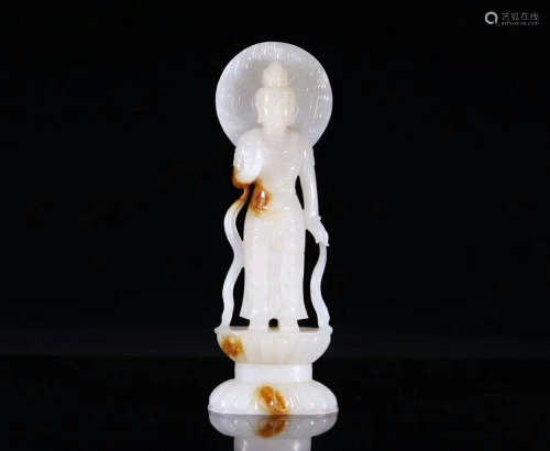 A HETIAN JADE CARVED STANDING GUANYIN BUDDHA