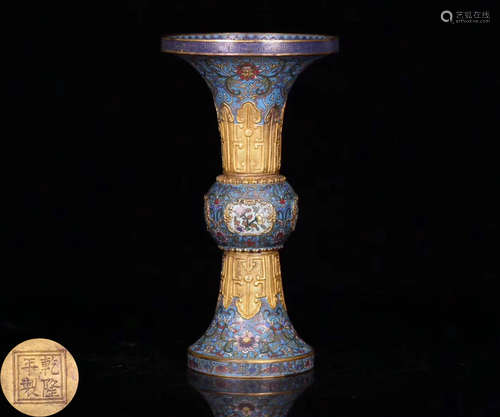 A CLOISONNE FLORAL PATTERN GU VASE