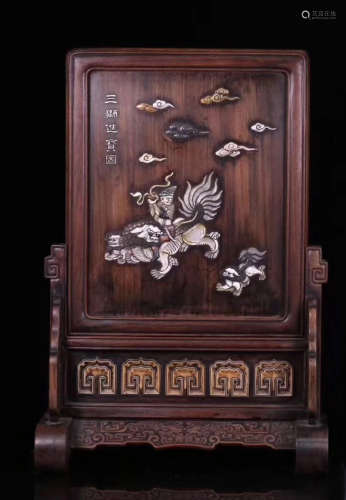 A RED SUANZHI WOOD WITH SHELL DECORATED SCREEN