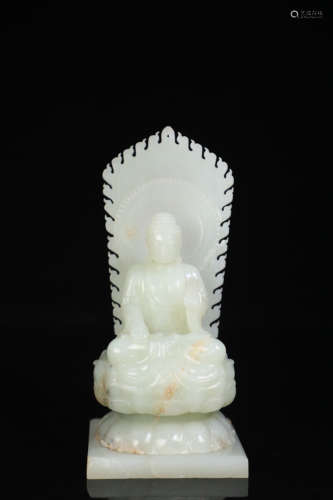 19TH CENTURY, A BUDDHA DESIGN HETIAN JADE STATUE, LATE QING DYNASTY