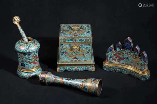 A SET OF CLOISONNE STATIONERY ACCESSORIES