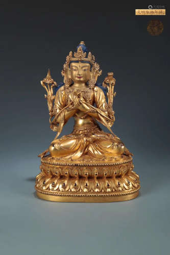 14-16TH CENTURY, A GILT BRONZE BUDDHA DESIGN FIGURE, MING DYNASTY