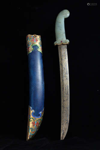 17-19TH CENTURY, A KNIFE WITH SHARKSKIN SCABBARD, QING DYNASTY