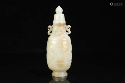 17-19TH CENTURY, A DRAGON PATTERN DOUBLE-EAR HETIAN JADE BOTTLE