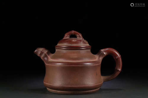 A BAMBOO DESIGN PURPLE CLAY TEAPOT