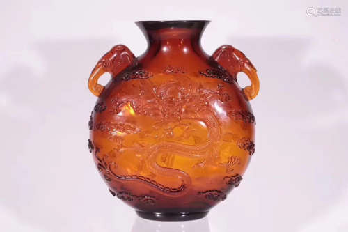 17TH-19TH CENTURY, AN OFFICIAL DRAGON PATTERN COLORED GLAZE VASE, QING DYNASTY
