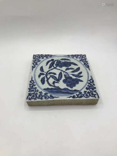 14-16TH CENTURY, A PAIR OF FLORAL PATTERN BLUE&WHITE TILE, MING DYNASTY