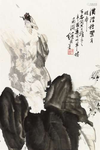 刘继卣 辛酉（1981）年作 满阶梧叶月明中 镜片 设色纸本