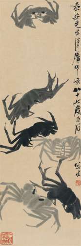 齐白石 丁亥（1947）年作 螃蟹 镜片 水墨纸本