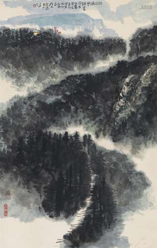 李琼久 癸亥（1983）年作 白水秋风 立轴 设色纸本