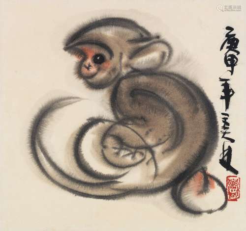韩美林 庚申（1980）年作 猴 镜片 设色纸本