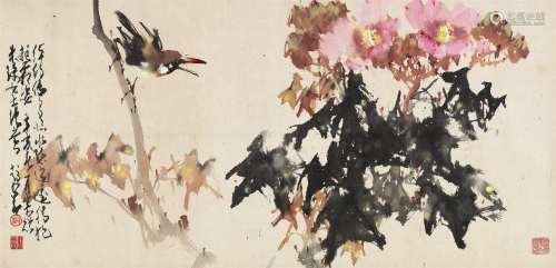 赵少昂 辛亥（1971）年作 花鸟 镜片 设色纸本