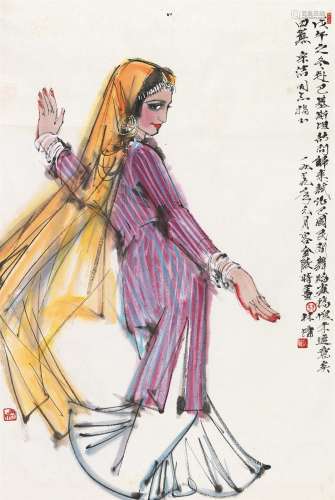 林墉 1979年作 巴基斯坦少女 镜片 设色纸本