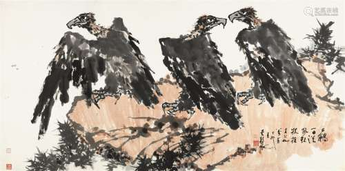 吴静山（b.1943） 丁卯（1987）年作 大鹏展翅 镜片 设色纸本