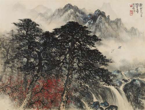 黎雄才（1910～2001） 秋林双雀 镜片 设色纸本