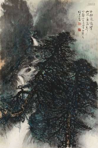 黎雄才（1910～2001） 丙寅（1986）年作 谷静泉逾响 镜片 设色纸本