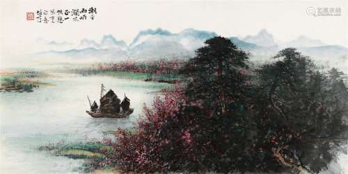 黎雄才（1910～2001） 戊辰（1988）年作 唐人诗意图 镜片 设色纸本