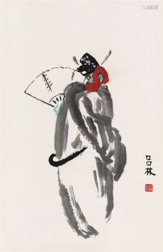 吕林（1920～1994） 执扇钟馗 立轴 设色纸本