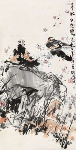 林墉 甲戌（1994）年作 钟馗观鸭 立轴 设色纸本