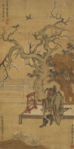 杨晋 徐玟 顾昉 徐云路 壬申（1692）年作 钟馗吉庆 立轴 设色绢本