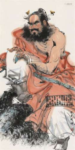 林墉 癸亥（1983）年作 红衣钟馗 立轴 设色纸本