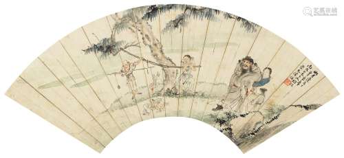 陈崇光（1838～1896） 钟馗称鬼图 镜片 设色纸本