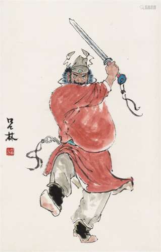 吕林（1920～1994） 舞剑钟馗 立轴 设色纸本