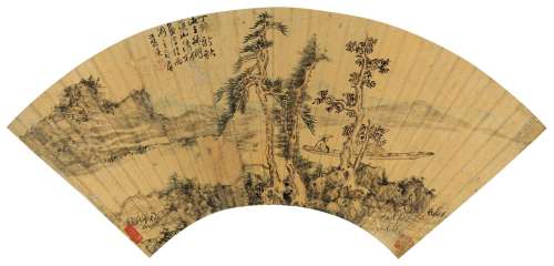 蓝瑛 丁卯（1627）年作 溪山清樾 镜片 设色金笺