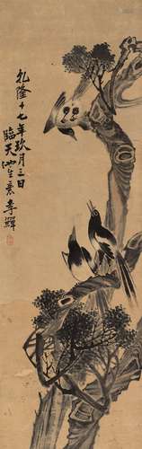 李鱓（款） 1752年作 花鸟 立轴 设色纸本