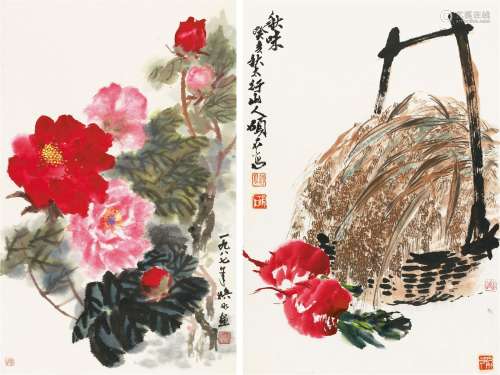 徐焕如 陈硕石 1987年作；1983年作 牡丹 秋味 纸本设色