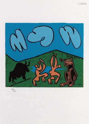 毕加索 发酒疯的黑公牛 纸本版画