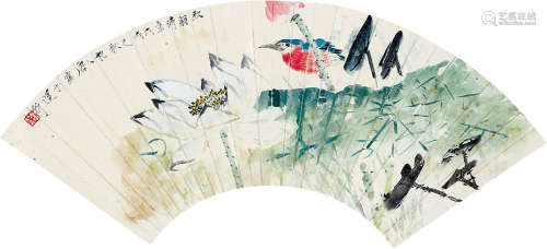 唐云（1910～1993） 放翁诗意 扇片 纸本