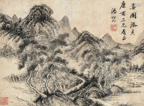 汤贻汾（1778～1853） 山水 连框 纸本