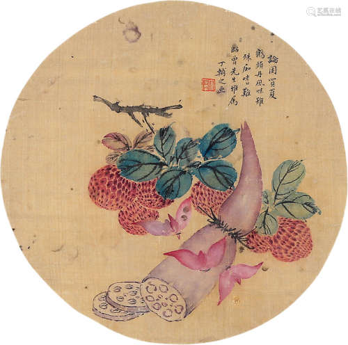 丁辅之（1879～1949） 蔬果 扇片 绢本