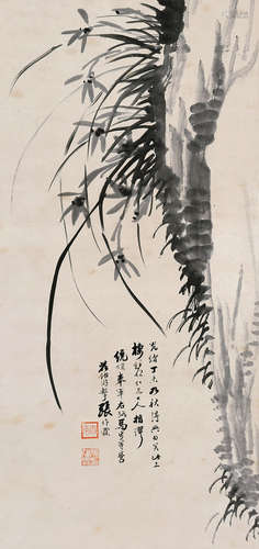 张作霖（1875～1928） 兰石 立轴 纸本