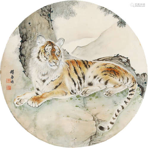 刘奎龄（1885～1967） 虎 团扇 绢本