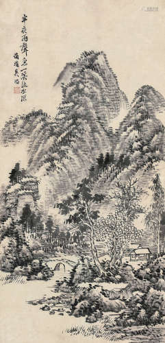 吴滔（1840～1895） 深山听雨图 立轴 纸本